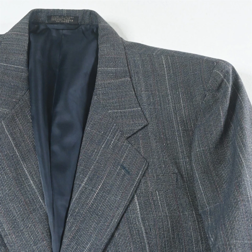 Chaqueta Pantalones Traje De Colección Para Hombre 42R 38x30 Azul Lana Seda Cuadros Foto 3 de 4