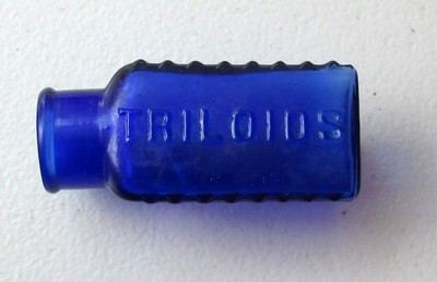 Cobalt Blue three-sided Triloids Poison Bottle
