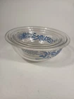 Pyrex Clear & Blue Flowers Ribbon 322, 323 325,  Mixing Nesting Bowls Set 3