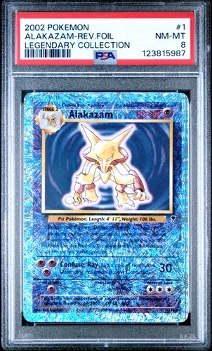 2002 POKEMON LEGENDARY COLLECTION #1 ALAKAZAM-REVERSE FOIL PSA 8