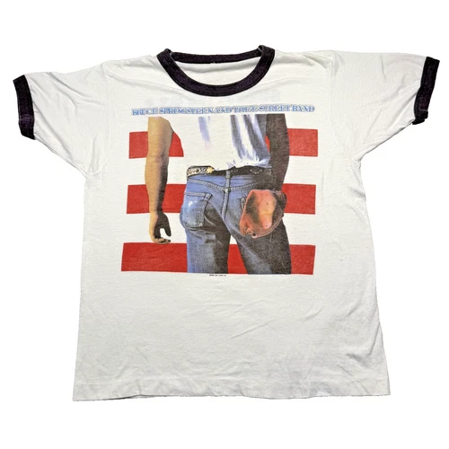 Bruce Springsteen Shirt Mens Small White Born In USA 1980s vintage concert t-shirt, vintage, size S, single stitch, B+ condition