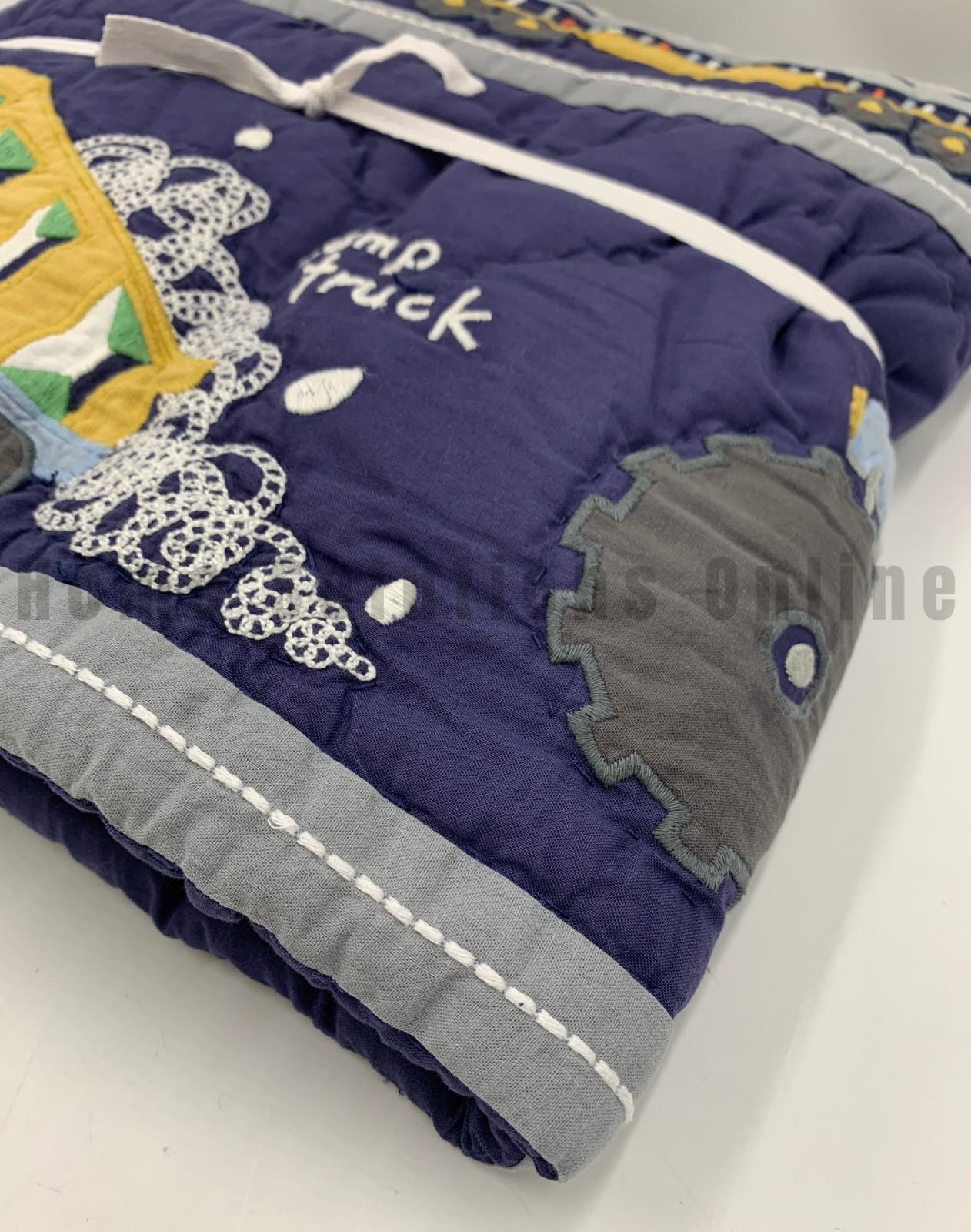 Pottery Barn Kids Busy Trucks Toddler Quilt Navy Blue 36" x 50" #U1024