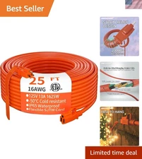 Indoor Outdoor Extension Cord 25 ft Waterproof, 16/3 Gauge Flexible Cold-Resi...