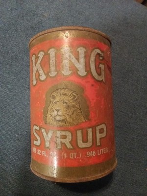 Vintage King Syrup Red Tin Can With Lion  