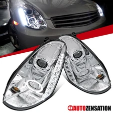 Fit 2005-2006 Infiniti G35 Sedan LED Halo Projector Headlights Left+Right 05-06
