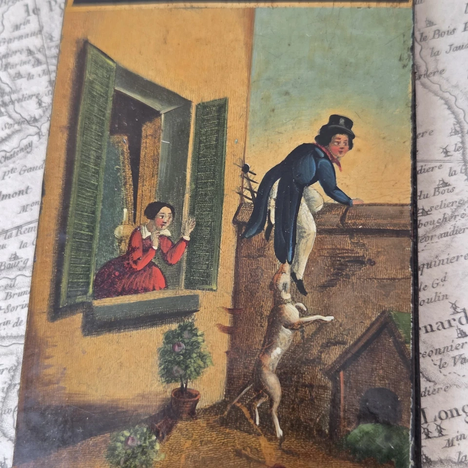 Etui A Lunettes Ancien Louis Philippe 1840 Décor Grivois Jeune Fille Romantique - Photo 3/4