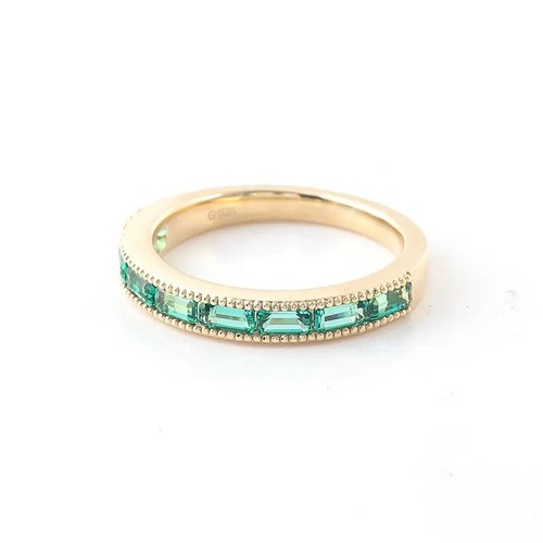 Baguette Cut Lab-Created Emerald Vintage Style Milgrain Wedding Band Ring in 925 - Picture 7 of 7