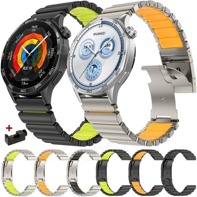 22mm Titanium Metal+Rubber Band Strap For Amazfit/Polar/Fossil/Xiaomi Watch
