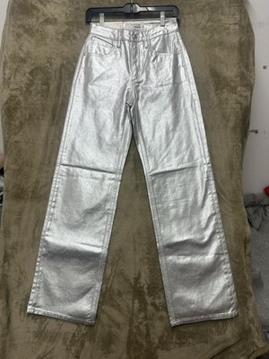 DYNAMITE DENIM HEIDI New Silver Metallic Jambe Large Wide Leg Jeans Size 2/ 261W