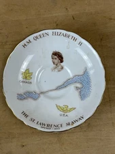 #42J Antique St Lawrence Seaway Queen Elizabeth II  1900s Souvenir China Saucer