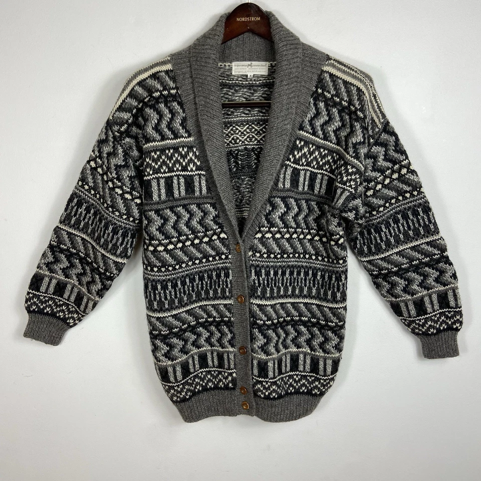 Vtg Peruvian Connection 100% Alpaca Chunky Cardigan Sz M Shawl Collar Sweater - Image 2 of 4