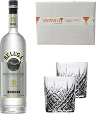 Beluga Noble Vodka Premium 40% Vol. 1000 Ml - Due Bicchieri in Vetro Da 300 Ml
