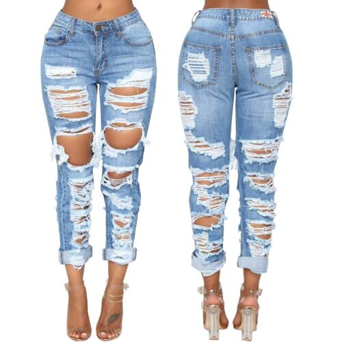 Womens Ripped Jeans Distressed Denim Jeans for Women Fashion Casual Denim Pants - Picture 3 of 7