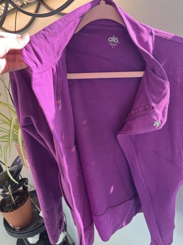 Alo Yoga Jacket Womens Small S Magenta Purple Full Zip Thumbholes Hoodie Pocket - Picture 11 of 11