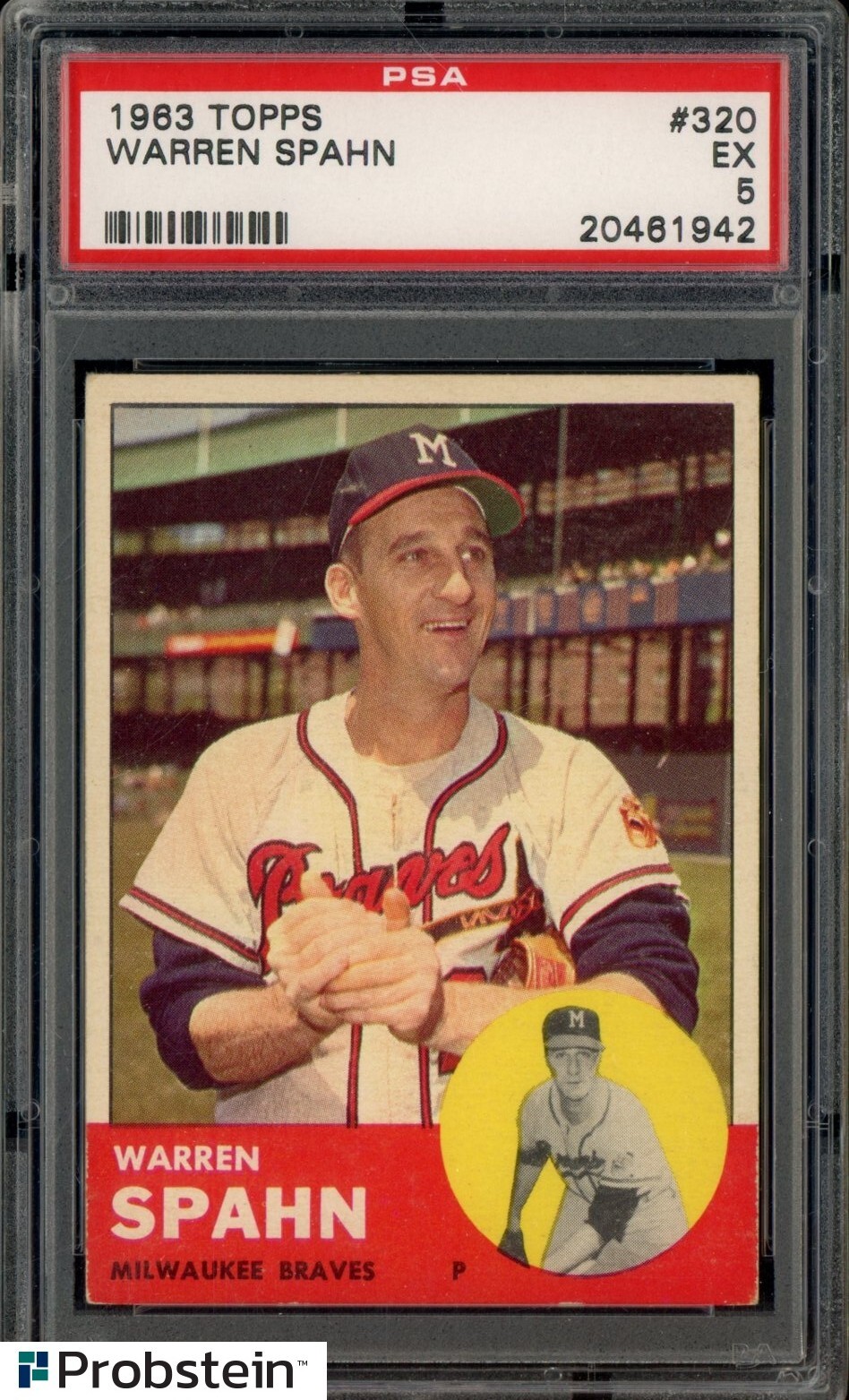 1963 Topps #320 Warren Spahn Milwaukee Braves HOF PSA 5 EX