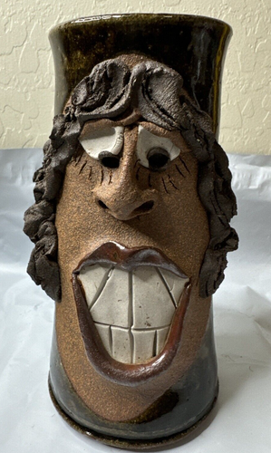 VTG Funny Face 3D Mug M Stoneware Pottery Woman Tall - Picture 1 of 20