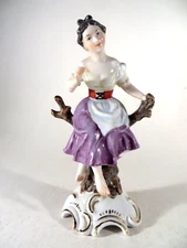 Vintage Lipper & Mann Girl Figurine Sitting in a Tree Gold Trim Stand Japan 7"H