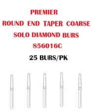 Premier Dental SOLO Premium Diamond Burs ROUND END TAPER 856016C 25pcs USA