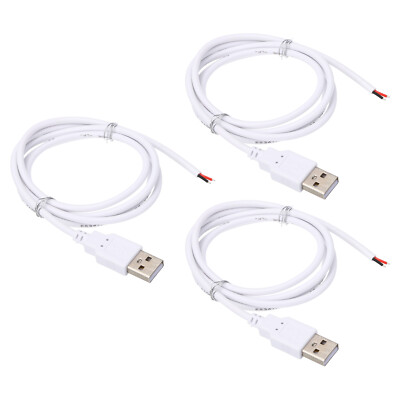 3 Stück 1M/3Ft USB-Steckerkabel 2-adriges Pigtail-Kabel,weiß