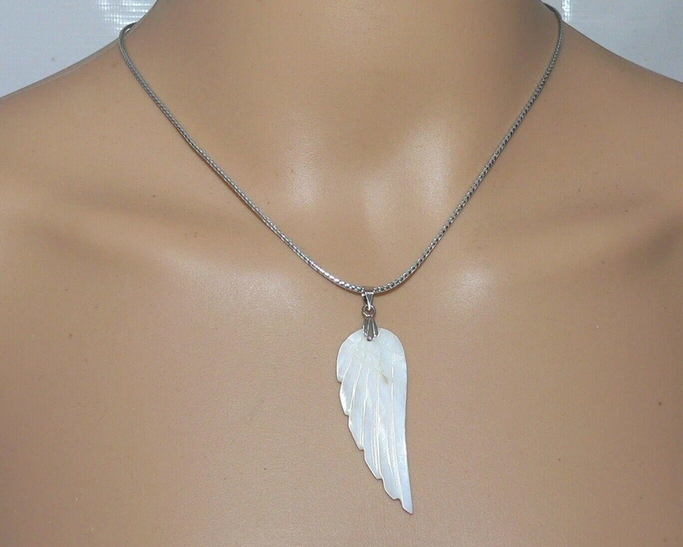 Anhänger Flügel Perlmutt Band Metalleffekt Silber 3 Längen 396c - Bild 4 von 4