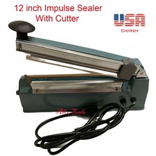 12" Impulse Seal Machine Wrap with Cutter, Heat Poly Bag Hand Sealer 12 inch