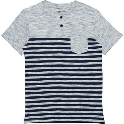 Smith's American Striped Henley Shirt Boys Blue Short Sleeve Size SMALL
