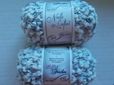 Needle Crafters Fluff 'n Feather fashion yarn, silvery/white, lot of 2