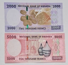 Rwanda SET 2 PCS 2000 5000 FRANCS 2024 P 44 45 New Sign UNC NEW Banknote