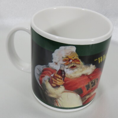 Coca-Cola Coffee Cup 10 oz 1939 Santa  Wherever I Go   Vintage 1980s