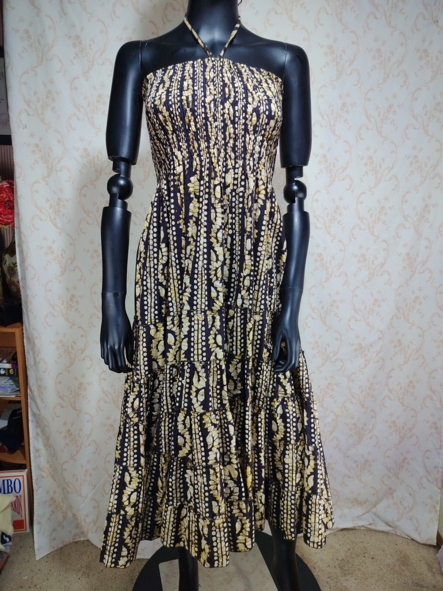Halter Neck Tie Brown & Cream Strapless Boho Maxi Dress One Size | eBay