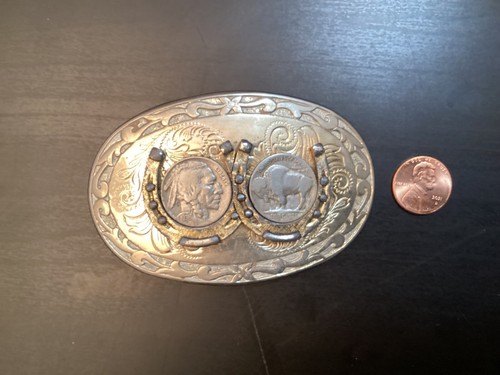 1936 Indian Head & Buffalo Nickel Coins in Hufeisen Gürtelschnalle