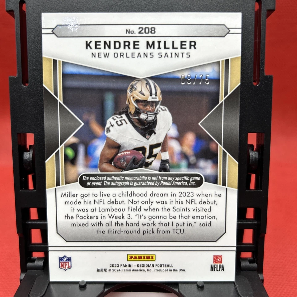 2023 Panini Obsidian Kendre Miller RC Patch Auto RPA 8/75 #208 Saints - Image 3 of 4