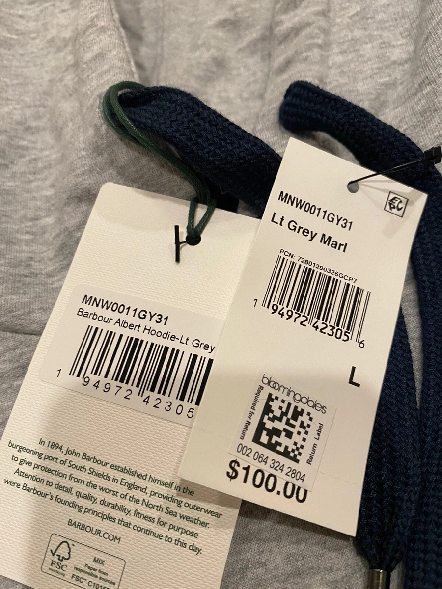 NEW Barbour Mens Albert Cotton Hoodie Loungewear Gray Size Large L $100 NWT  | eBay