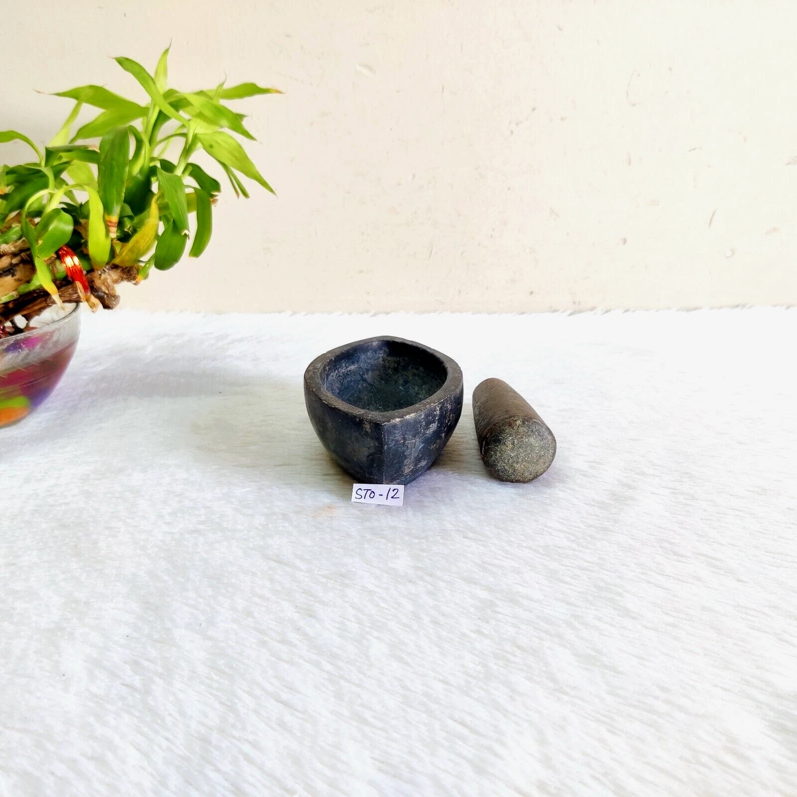 Vintage Primitive Handmade Stoneware Mortar Pestle Homeopathic Collectible STO12