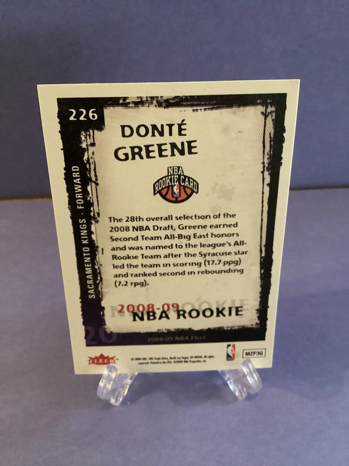 2008-09 Fleer #226 Donte Greene RC Syracuse Sacramento Kings Rookie - Image 2 of 2