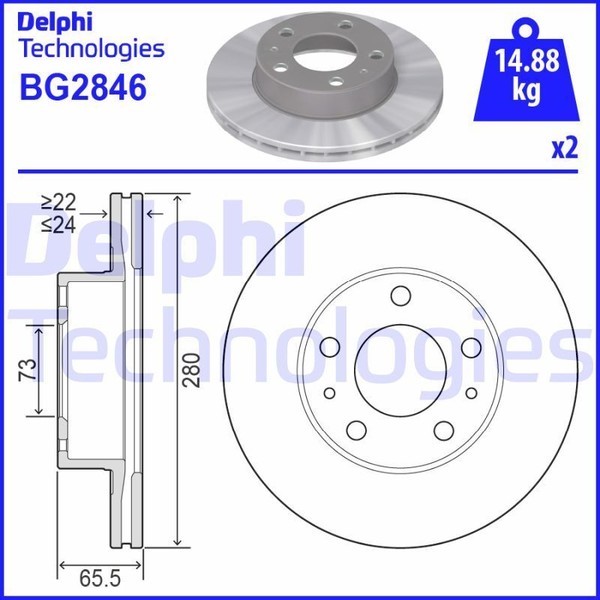 2X Delphi BG2846 Bremsscheibe FüR CitroËN Fiat Peugeot-image