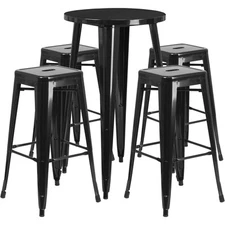 24'' Round Black Metal Indoor-Outdoor Restaurant Bar Table Set w/4 Barstools