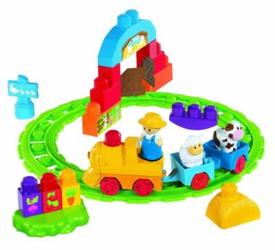 New MEGA BLOKS Play 'n Go Musical Train Electronic 6612 Track Farm Cow  Sheep NIB