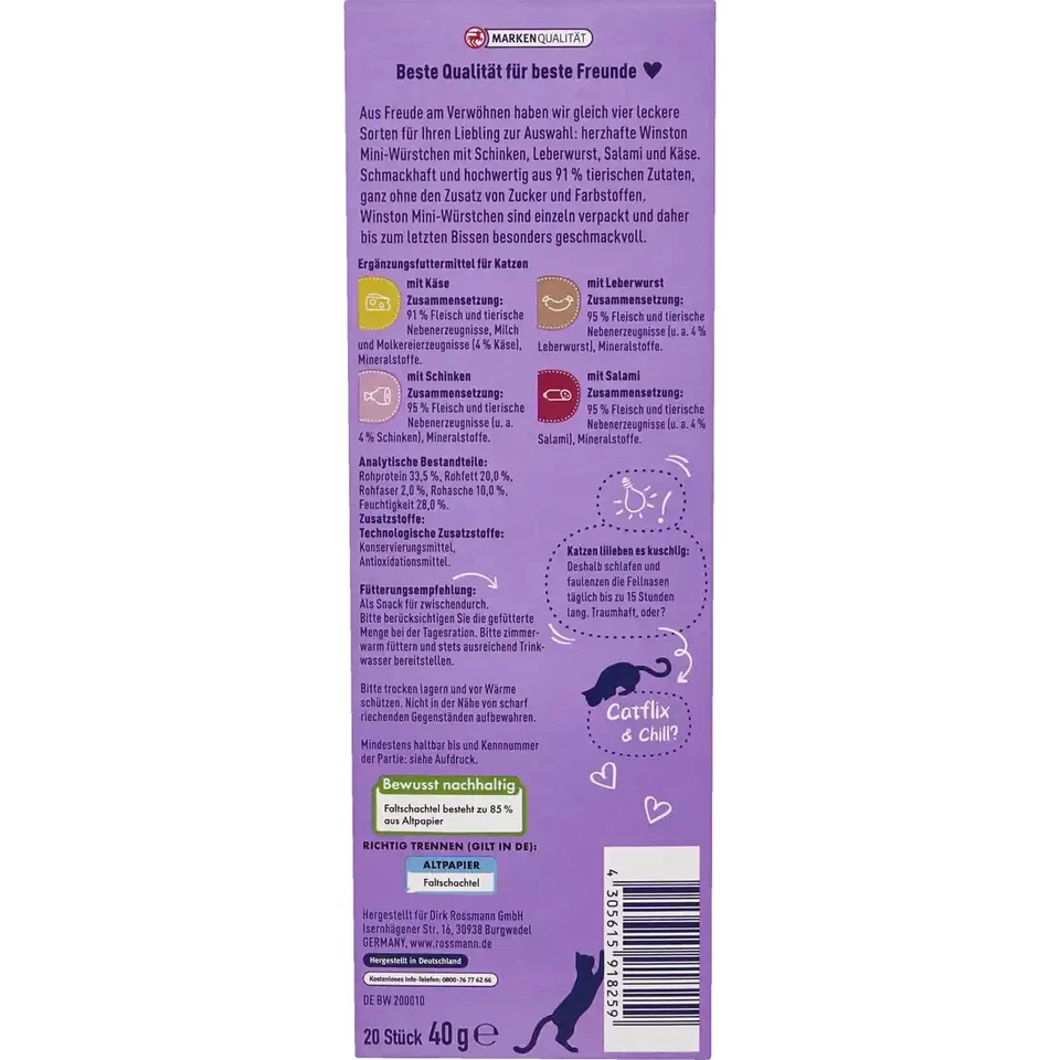 6 x 40 g (6 x 20 pezzi) | Winston Mini salsicce formaggio prosciutto salsiccia di fegato salame - Immagine 3 di 3