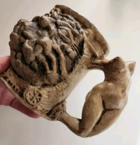 Vtg. Jim Rumph Ogre Nude Lady Handle Face Pottery Mug 1971 FREE Shpn