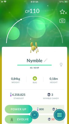 Pokemon Shiny Nymble - TRA'DE 20k Or 1 Mill Dust GO - Read Description