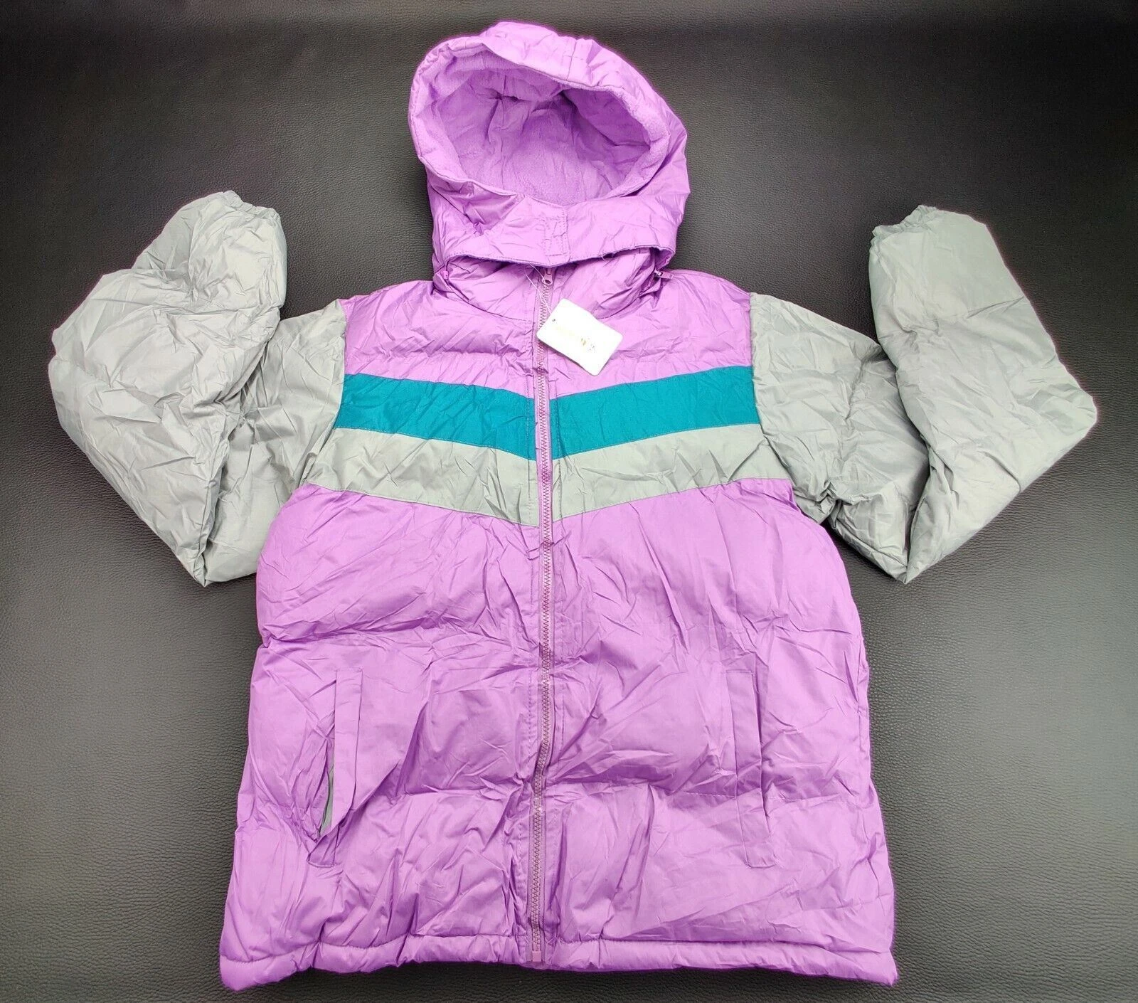 Operation Warm Woman's M Pink/Grey Front Zip with Detachable Hood Puff Jacket