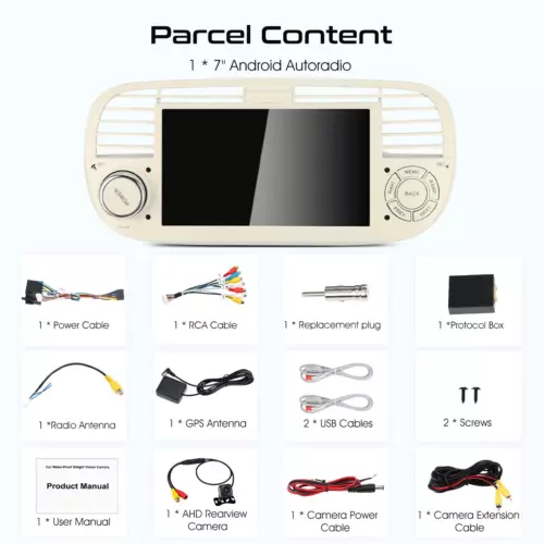 For Fiat 500 2007-2015 7" Carplay Android Auto 2+32G Car Stereo Radio GPS w/Cam - Picture 15 of 15