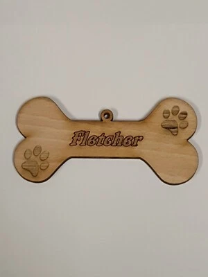CARRHOLME CRAFTS & SUPPLIES DB5 Personalised Wooden Dog Name Bone Shaped Sign, Hanging Plaque, Dog Bed/Cage