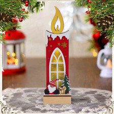 LED Wooden Christmas Table Decor with Reindeer Tree Winter Scene Candles