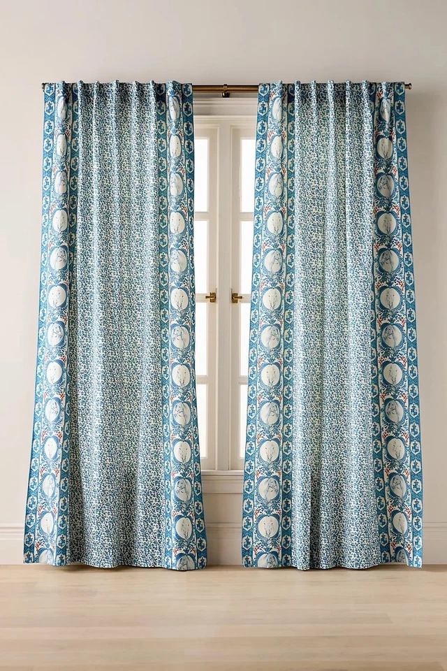 "Cortinas ecuestres de algodón azul Anthropologie MINDTHEGAP 2 paneles nuevas con etiquetas 50"" x 63""" Foto 3 de 4