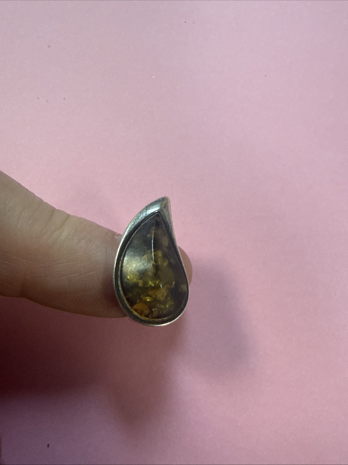 Sterling Green Amber ring - image 1