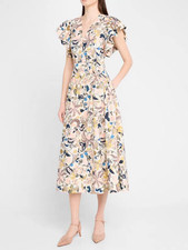 Women Ulla Johnson V-neck Floral Sleeveless A-line Midi Dress