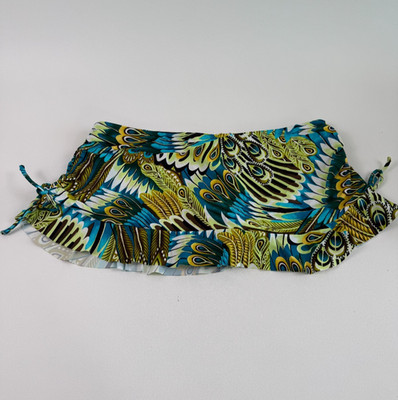 Bikini Bay Side Tied Peacock Feather Ruffle Skirted Bikini Bottom Size 12  NWT