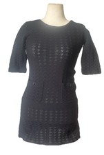 Chanel Black Knit Dress CC Logo Buttons Textured Stretch Mini Sz 38 US 6-8